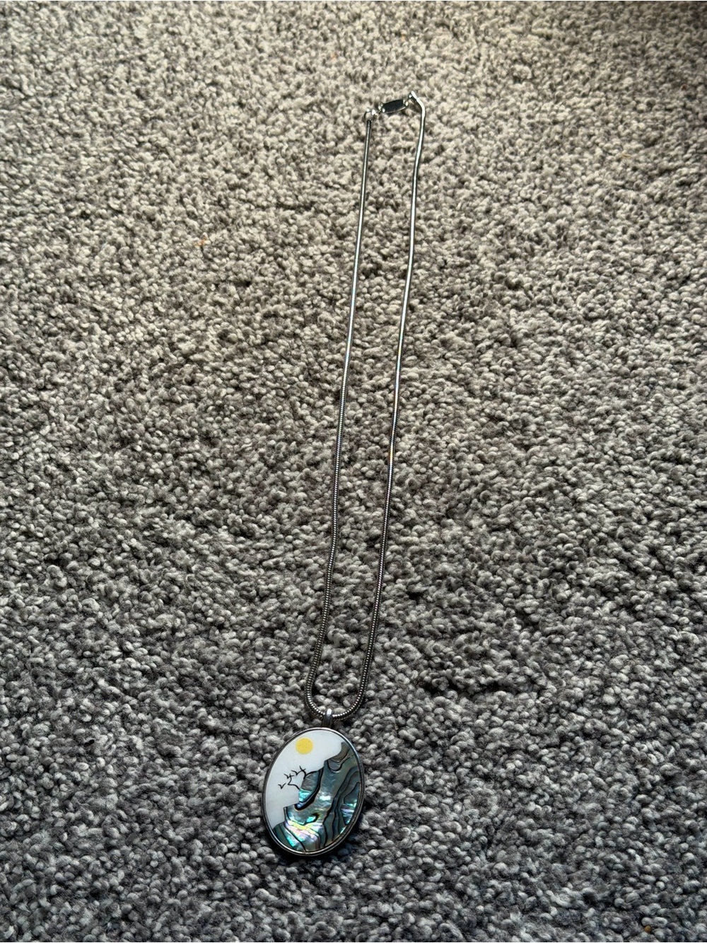 Silver Abalone Wave Pendant Necklace vintage